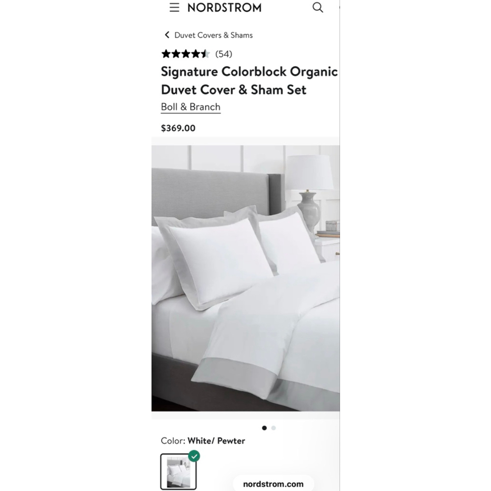 New Boll & Branch Duvet Cover Queen White Pewter w/2 Pillow Cases